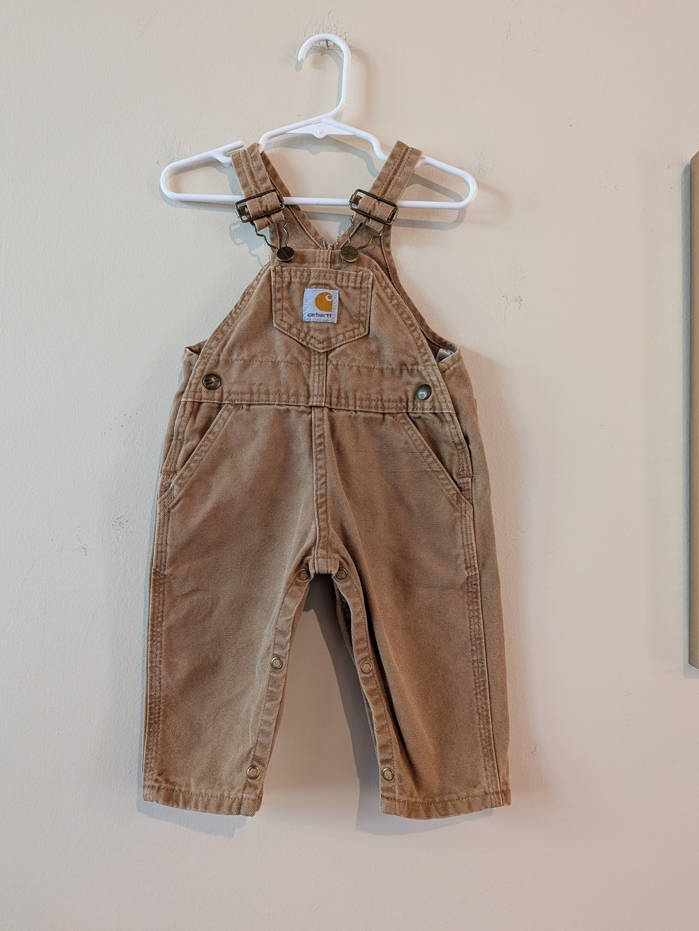 Carhartt Kids' Tan Canvas Overalls - Durable Workwear Bottoms, Sz. 12 Months